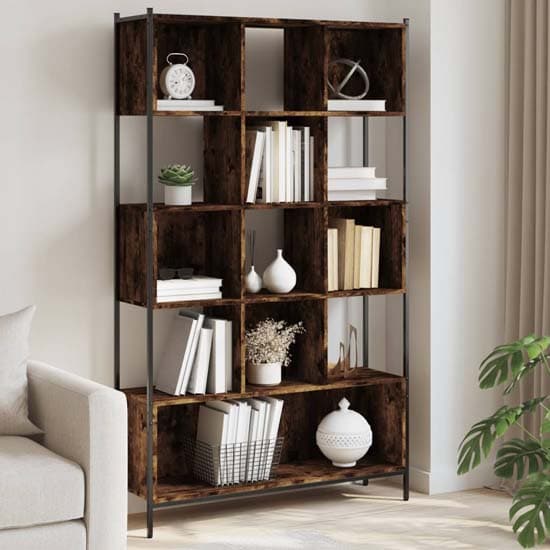 Cassis Wooden Bookcase With 7 Shelves In Smoked Oak_1