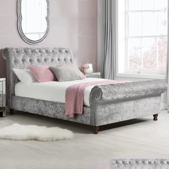 Castella Fabric Double Bed In Steel Crushed Velvet_1