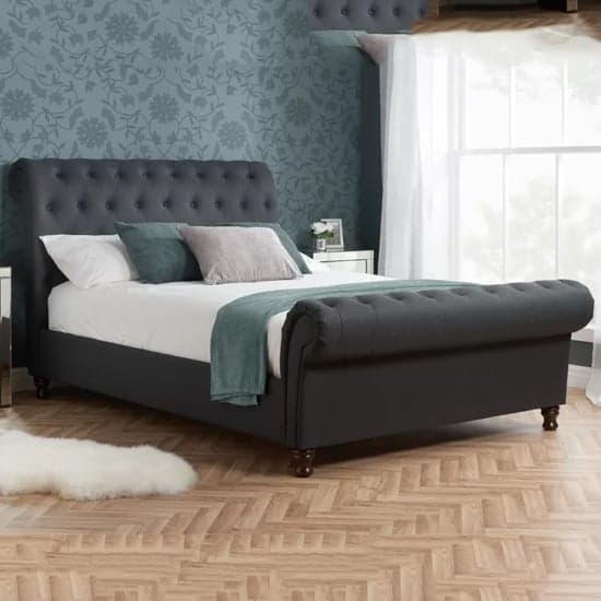 Castella Fabric King Size Bed In Charcoal_1