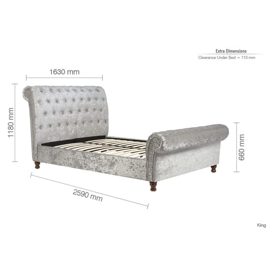 Castella Fabric King Size Bed In Steel Crushed Velvet_7