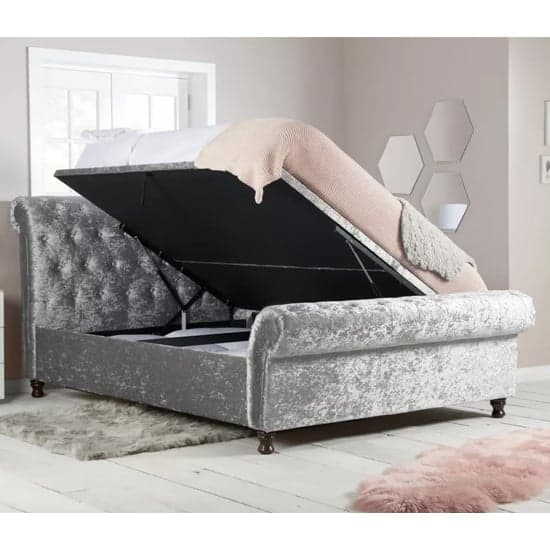 Castella Fabric Ottoman Double Bed In Steel Crushed Velvet_2