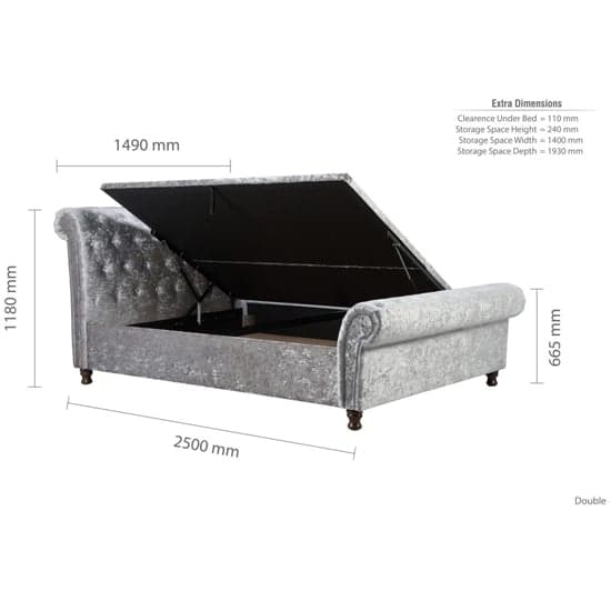 Castella Fabric Ottoman Double Bed In Steel Crushed Velvet_10