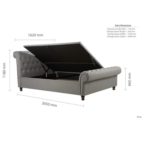 Castella Fabric Ottoman King Size Bed In Grey_10