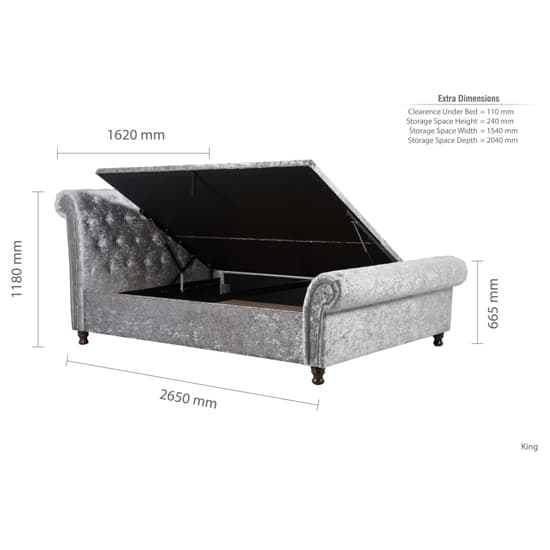 Castella Fabric Ottoman King Size Bed In Steel Crushed Velvet_10