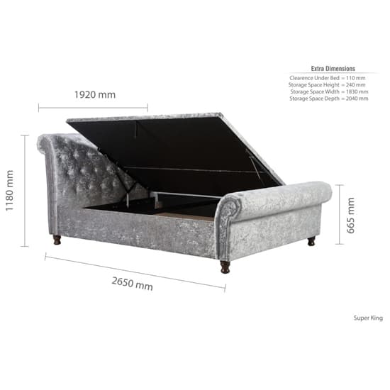 Castella Fabric Ottoman Super King Bed In Steel Crushed Velvet_10