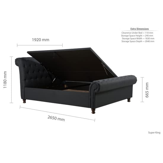 Castella Fabric Ottoman Super King Size Bed In Charcoal_10