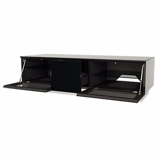 Elements Large Glass TV Stand With 2 Glass Doors In Black_3