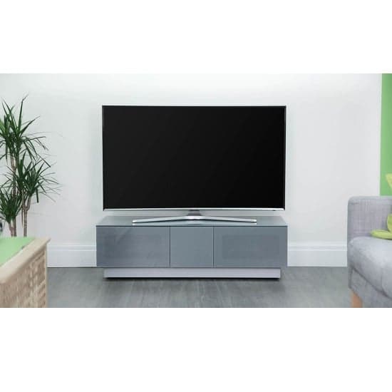 Elements Large Glass TV Stand With 2 Glass Doors In Grey_1