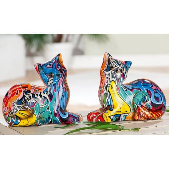 Cat lying Pop Art Poly Set Of 2 Design Sculpture In Multicolor_1