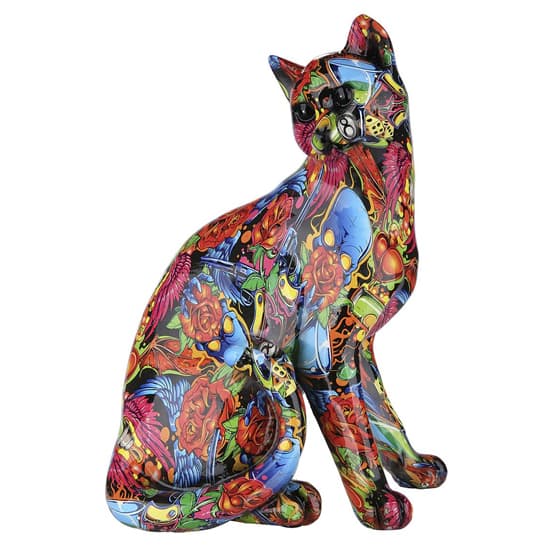 Cat Sitting Pop Art Poly Design Sculpture In Multicolor_2