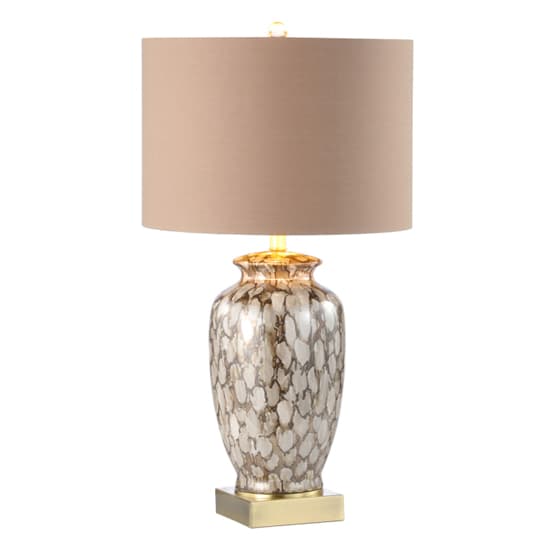 Catania Gold Linen Shade Table Lamp With Brown Patterned Ceramic Base_3
