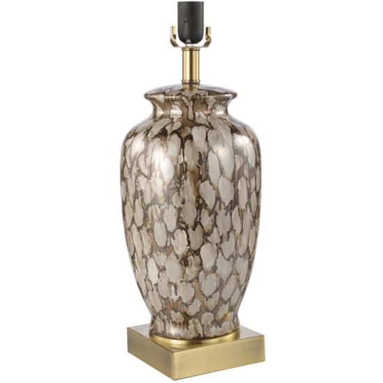 Catania Gold Linen Shade Table Lamp With Brown Patterned Ceramic Base_4