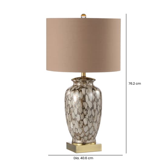 Catania Gold Linen Shade Table Lamp With Brown Patterned Ceramic Base_6