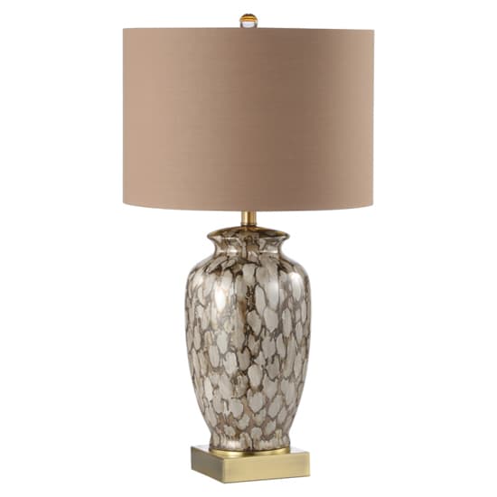 Catania Gold Linen Shade Table Lamp With Brown Patterned Ceramic Base_1