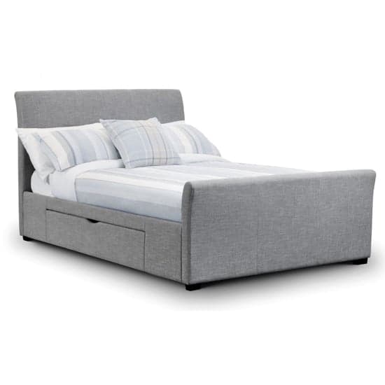 Cactus Linen Fabric Double Bed In Light Grey With 2 Drawers_2