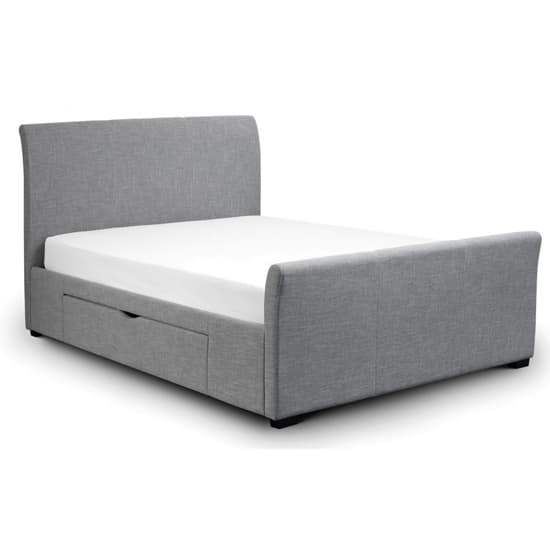 Cactus Linen Fabric Double Bed In Light Grey With 2 Drawers_3
