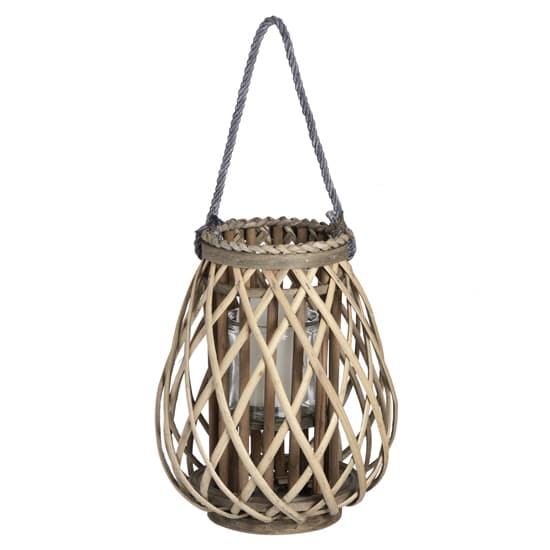 Cave Small Wicker Bulbous Lantern In Brown With Glass Hurricane_1