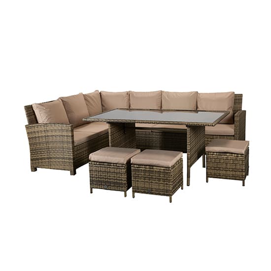 Caxias Corner Lounge Dining Sofa Set In Brown And Natural Weave_4
