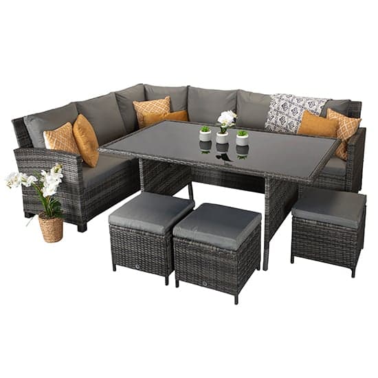 Caxias Corner Lounge Dining Sofa Set In Flat Grey Weave_2