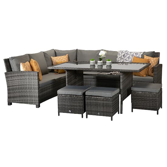 Caxias Corner Lounge Dining Sofa Set In Flat Grey Weave_3