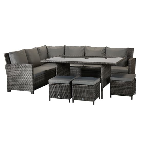 Caxias Corner Lounge Dining Sofa Set In Flat Grey Weave_4