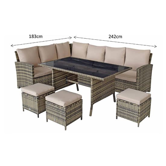 Caxias Corner Lounge Dining Sofa Set In Flat Grey Weave_7