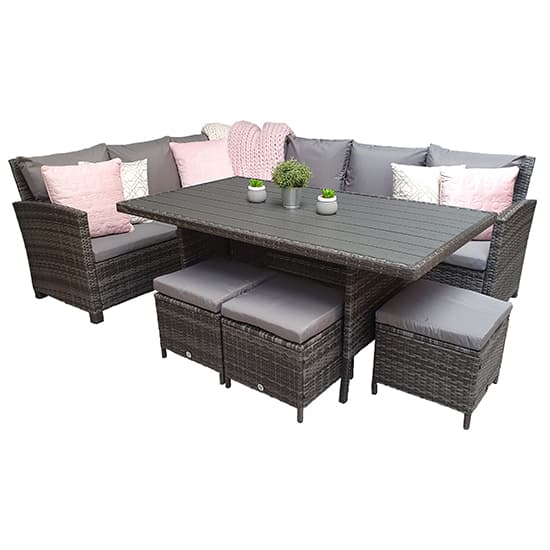 Caxias Corner Lounge Sofa Set With Dining Table In Grey Weave_2