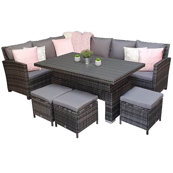 Caxias Corner Lounge Sofa Set With Liftup Dining Table In Grey_2