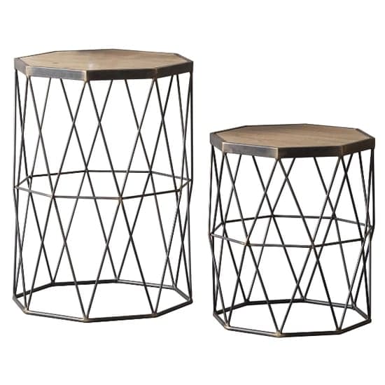 Caylee Wooden Set Of 2 Side Tables With Metal Frame In Natural_2