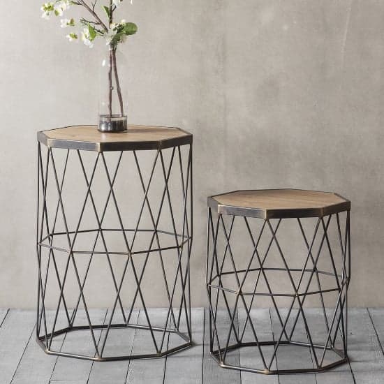 Caylee Wooden Set Of 2 Side Tables With Metal Frame In Natural_1