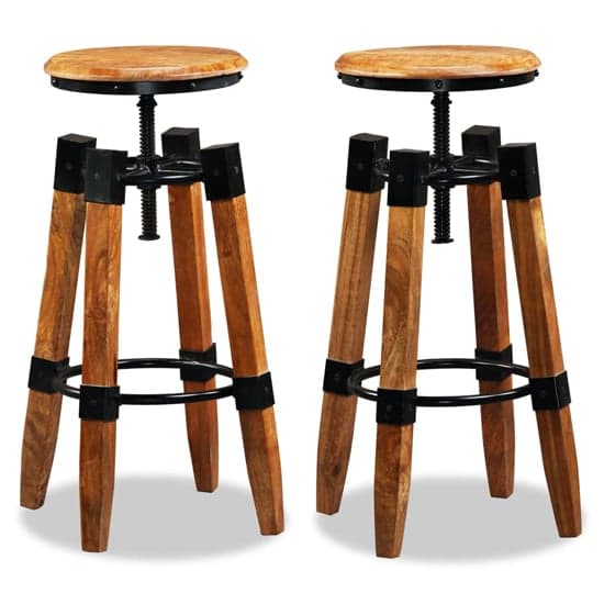 Cecelia Outdoor Brown And Black Wooden Bar Stools In A Pair_1