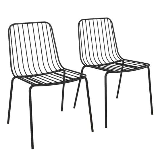 Cedar Black Metal Wired Design Dining Chairs In Pair_2