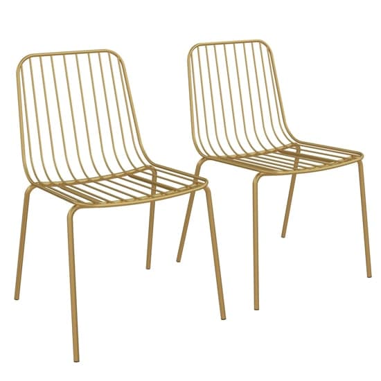 Cedar Gold Metal Wired Design Dining Chairs In Pair_2