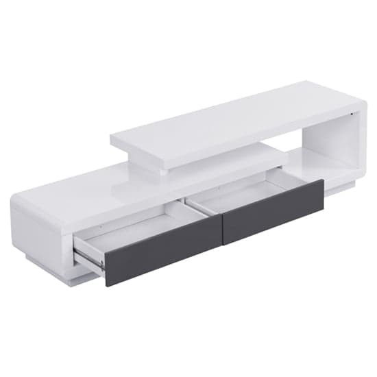 Celia High Gloss TV Stand With 2 Drawers In White And Grey_4