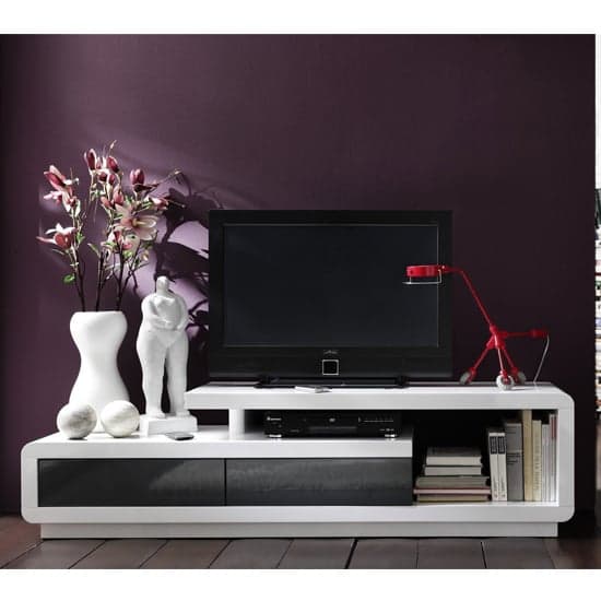 Celia Wooden TV Stand In Gloss White And Grey With 2 Drawers_1