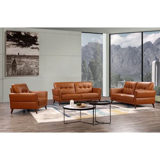 Celina Leather 1 Seater Sofa In Tan With Tapered Legs_3