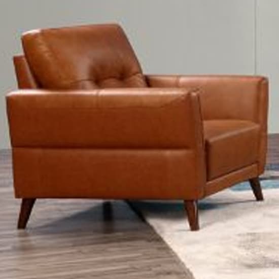 Celina Leather 1 Seater Sofa In Tan With Tapered Legs