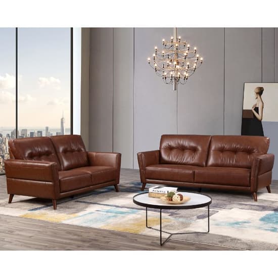 Celina Leather 2 Seater Sofa In Saddle With Tapered Legs_3