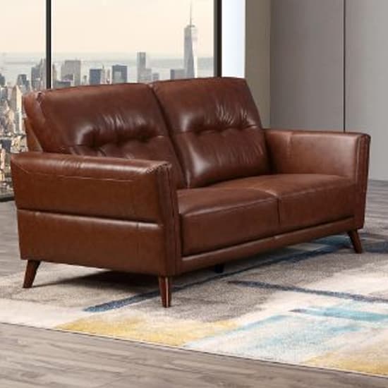 Celina Leather 2 Seater Sofa In Saddle With Tapered Legs