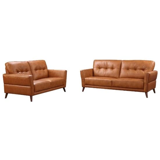 Celina Leather 3+2 Seater Sofa Set In Tan With Tapered Legs_2
