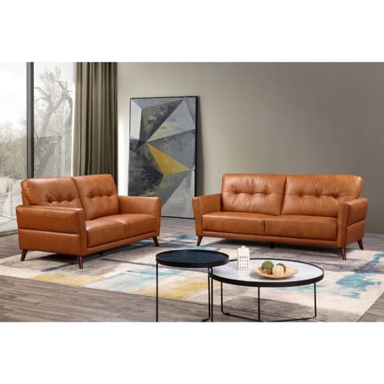 Celina Leather 3 Seater Sofa In Tan With Tapered Legs_3