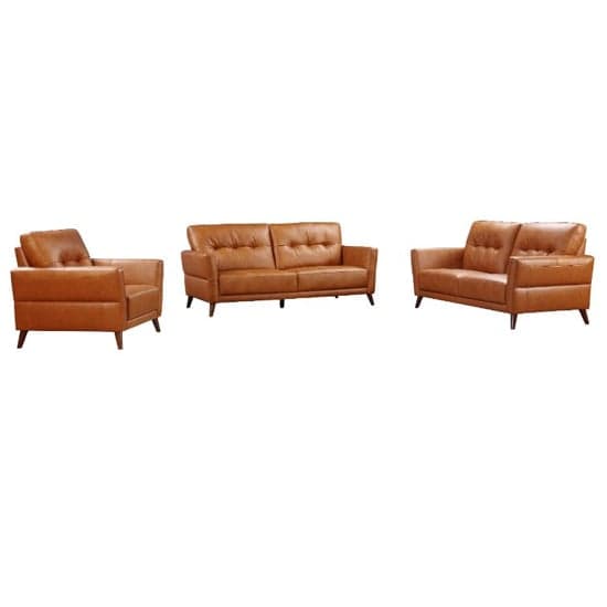 Celina Leather Sofa Suite In Tan With Hardwood Tapered Legs_2