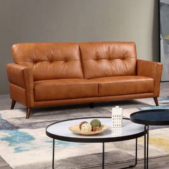 Celina Leather Sofa Suite In Tan With Hardwood Tapered Legs_7