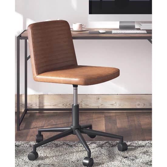 Celina Swivel Faux Leather Home And Office Chair In Camel_2