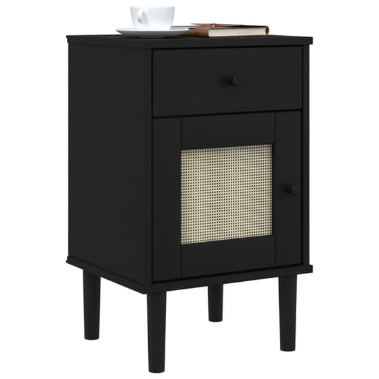 Celle Pinewood Bedside Cabinet With 1 Door 1 Drawer In Black_3