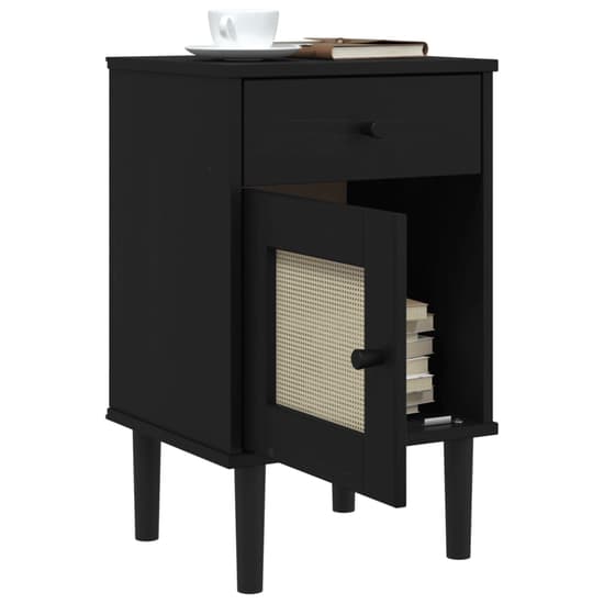 Celle Pinewood Bedside Cabinet With 1 Door 1 Drawer In Black_4