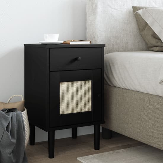Celle Pinewood Bedside Cabinet With 1 Door 1 Drawer In Black_1