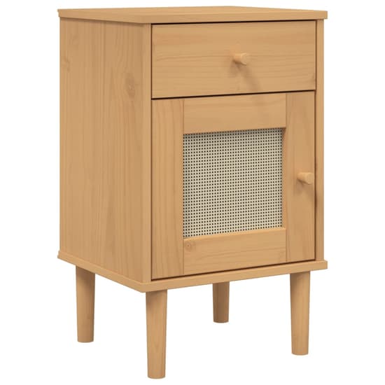 Celle Pinewood Bedside Cabinet With 1 Door 1 Drawer In Brown_2
