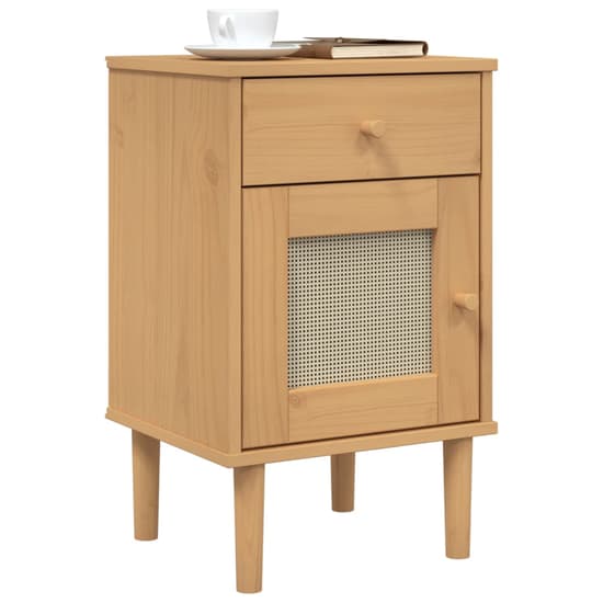Celle Pinewood Bedside Cabinet With 1 Door 1 Drawer In Brown_3