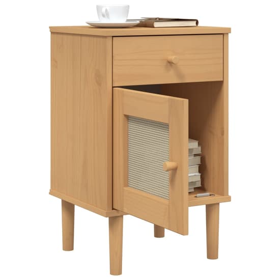Celle Pinewood Bedside Cabinet With 1 Door 1 Drawer In Brown_4